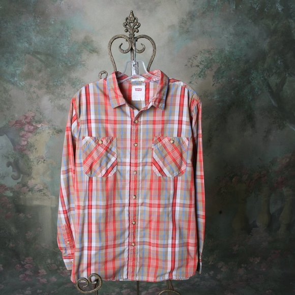 Levis Mens Button Down Plaid Long Sleeve Shirt Size LG - Picture 2 of 10